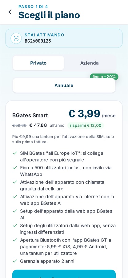 Schermata da telefono: 2 · Scegli il piano.