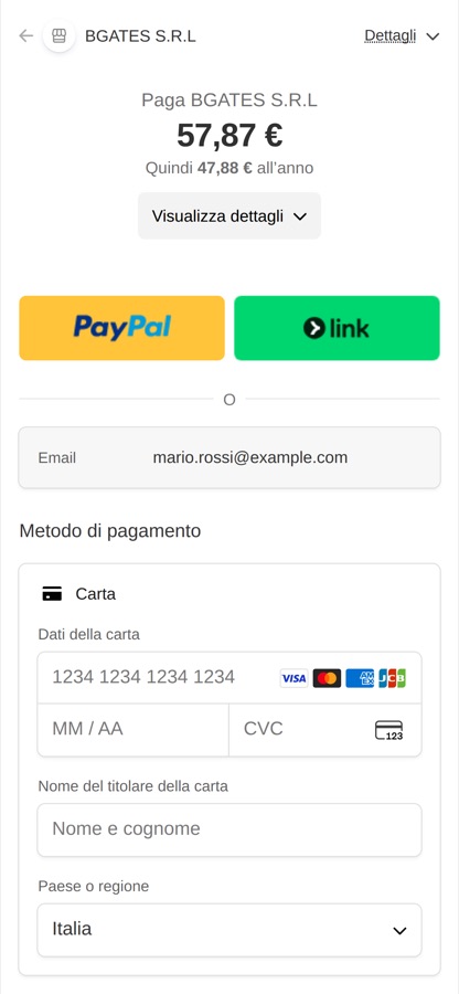 Schermata da telefono: 3 · Paga.